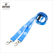 Doble ganchos de poliéster azul Lanyard para la marca famosa computadora con seguridad Breakaways